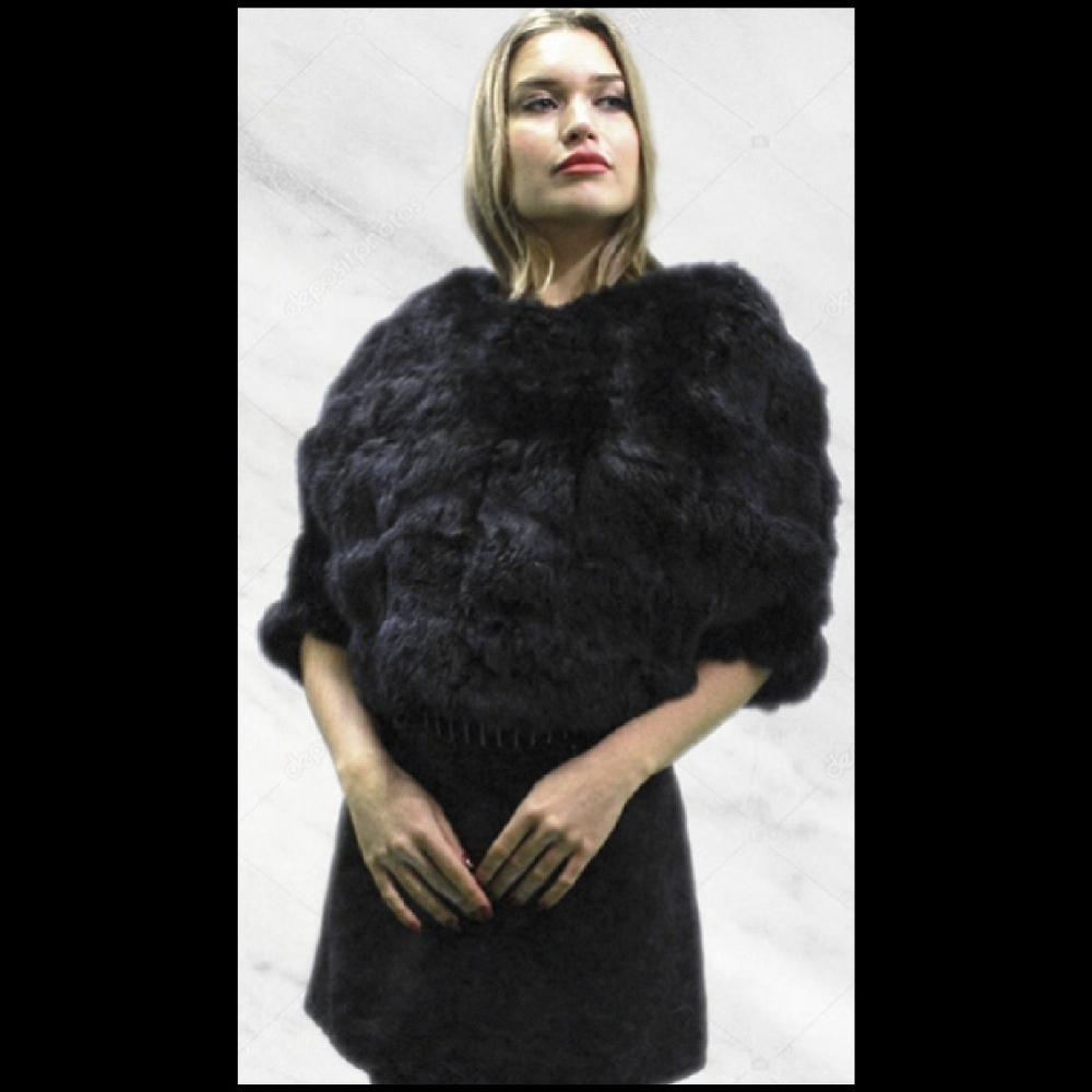 Black Rex Rabbit Fur Capelet - Picture 4 of 4